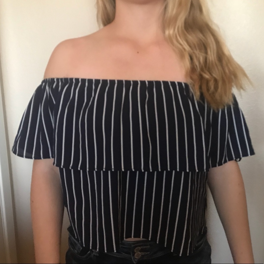 off the shoulder striped shirt!